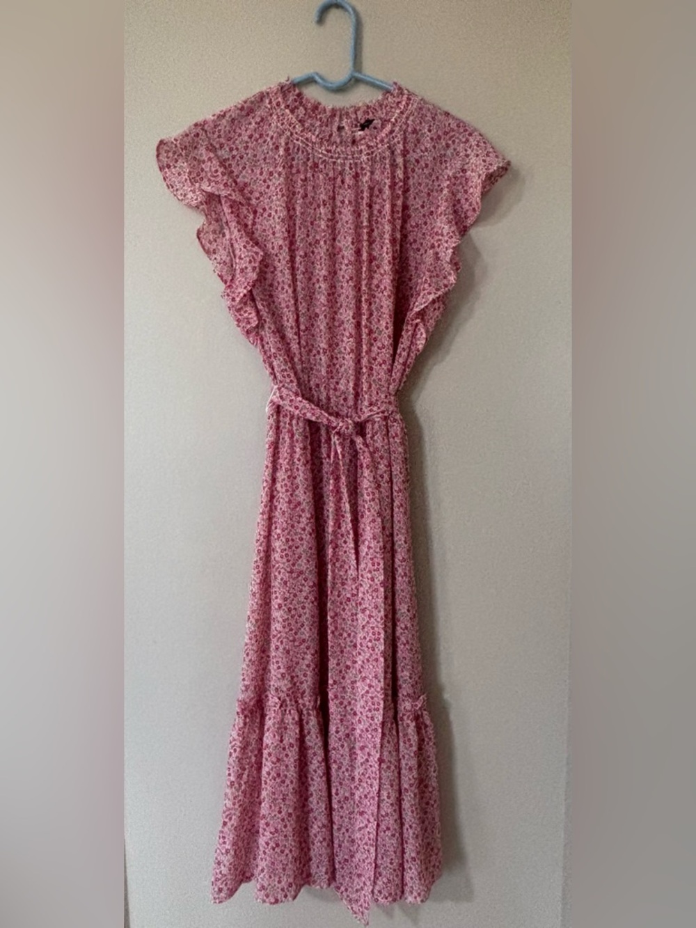 Ann Taylor Pink Floral Smocked Neck Dress